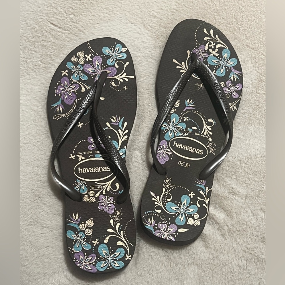 Women’s Havianas Sandals‎ Thongs FlipFlops, Brown Floral, 9/10, NWOT